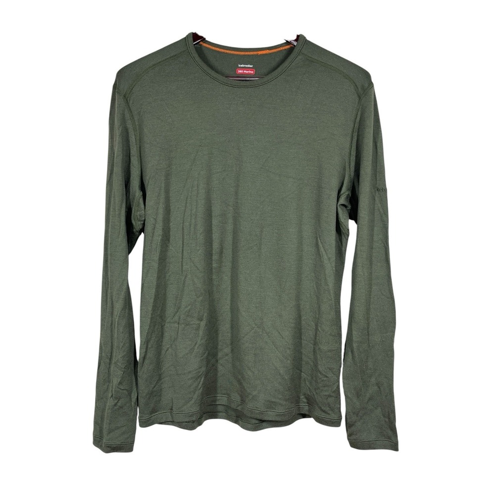 IceBreaker Merino 260 Oasis Long Sleeve Thermal Crew Mens L Olive Base Layer Top